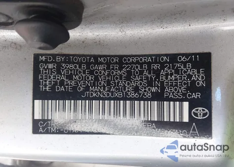 2011 Toyota Prius Two z USA, uszkodzony, nr VIN JTDKN3DUXB1386738